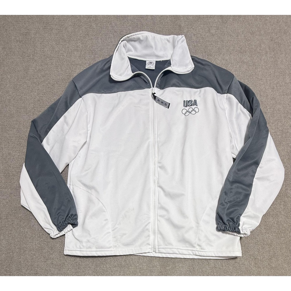 Team USA Olympics Track Jacket Mens 2XL White Gray Full Zip Made in USA USOC